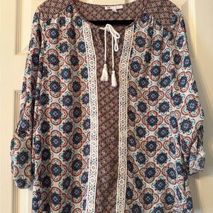 DR2 Women's Floral Blouse - Blue and Orange